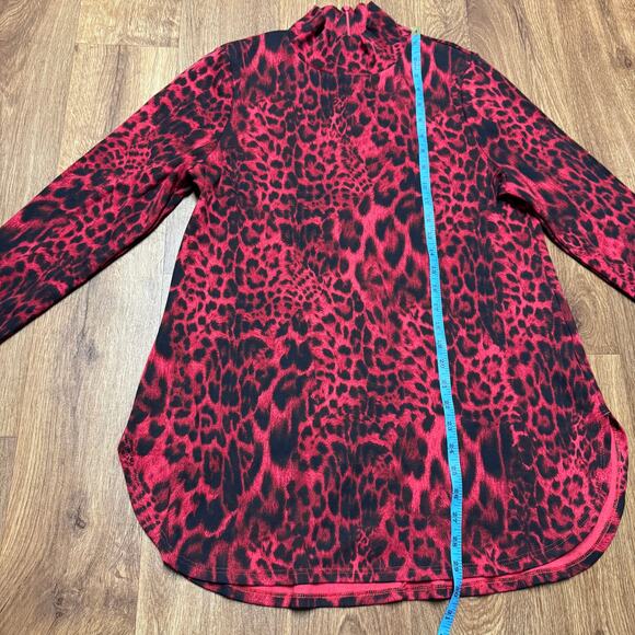 Chicos Womens Red Black Animal Print Mock Neck Long Sleeve Top Size 1/Medium/8 - Picture 10 of 10